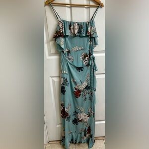 LIKE NEW! American Threads Blue Floral Wrap Maxi Dress high low adjustable strap